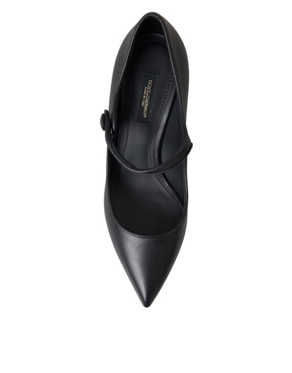 Dolce &amp; Gabbana Sorte Læder Logo Hæle Mary Janes Pumps Sko