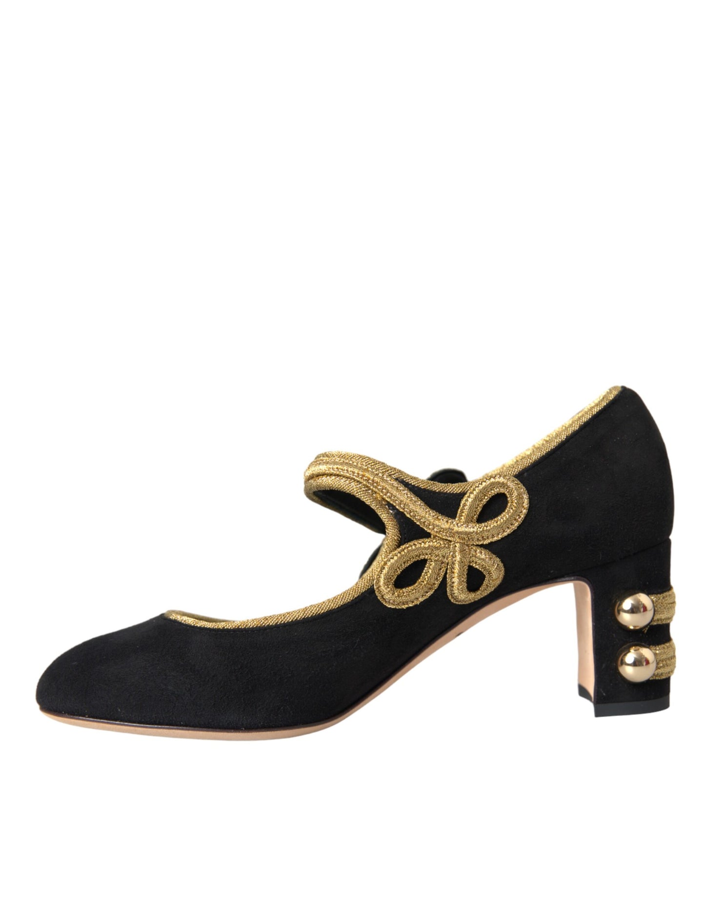 Dolce &amp; Gabbana Sorte Ruskind Guld Mary Janes Hæle Pumps Sko