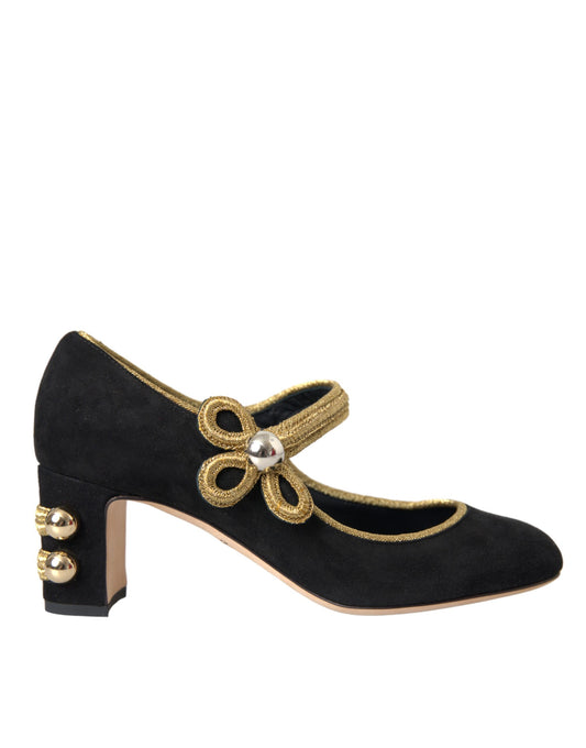 Dolce &amp; Gabbana Sorte Ruskind Guld Mary Janes Hæle Pumps Sko