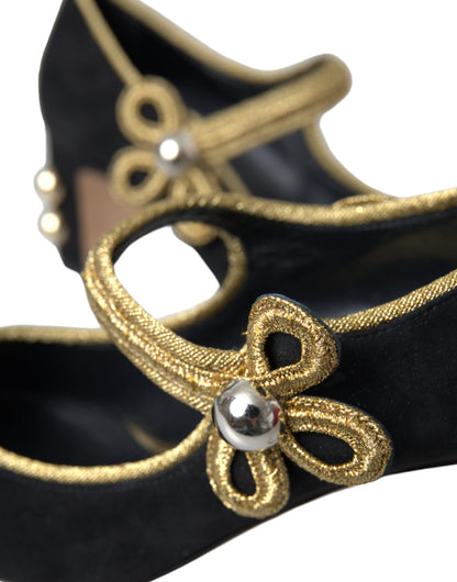Dolce &amp; Gabbana Sorte Ruskind Guld Mary Janes Hæle Pumps Sko