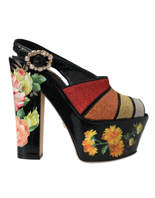 Dolce &amp; Gabbana Multicolor Floral Crystal Platform Sandaler Sko