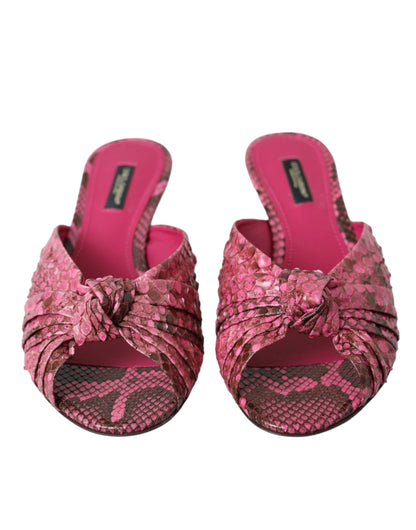 Dolce &amp; Gabbana Pink Eksotisk Læder Kitten Heels Slides
