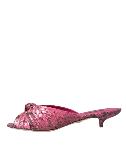 Dolce &amp; Gabbana Pink Eksotisk Læder Kitten Heels Slides