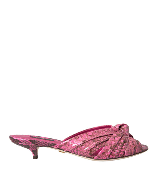 Dolce &amp; Gabbana Pink Eksotisk Læder Kitten Heels Slides