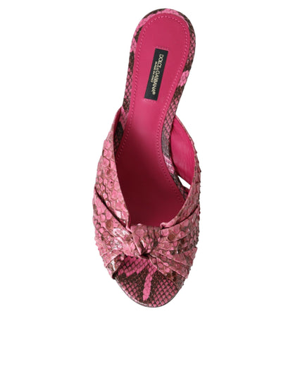 Dolce &amp; Gabbana Pink Eksotisk Læder Kitten Heels Slides