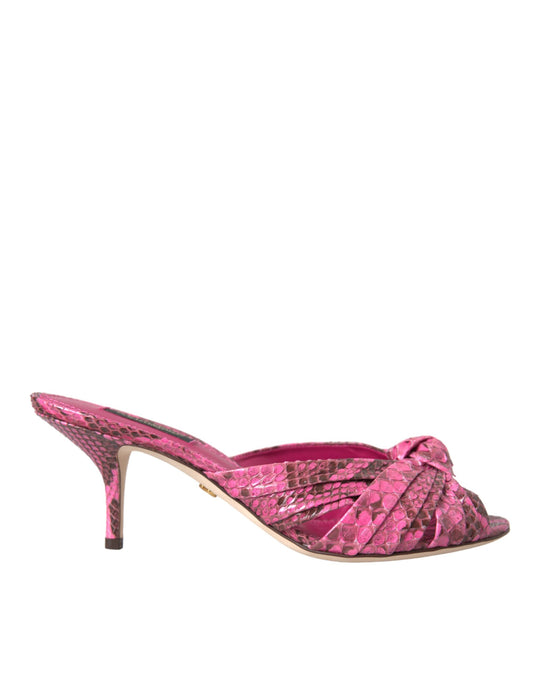 Dolce &amp; Gabbana Pink Eksotisk Læder Kitten Heels Slides