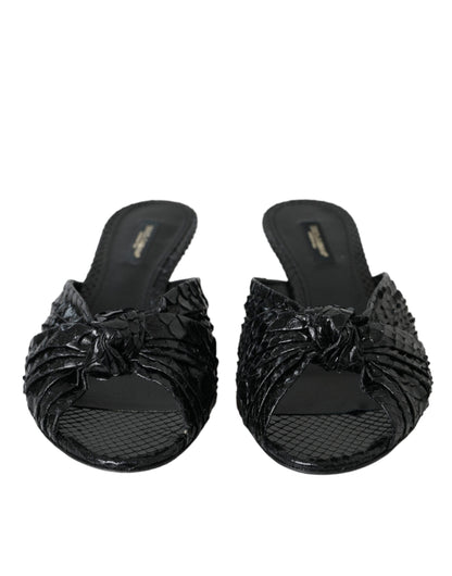 Dolce &amp; Gabbana Sorte Eksotiske Læder Slides Sko med Hæle