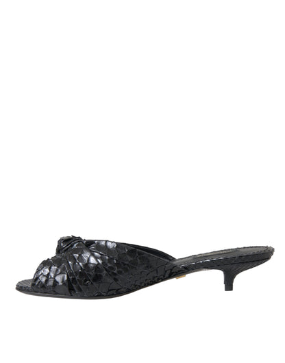 Dolce &amp; Gabbana Sorte Eksotiske Læder Slides Sko med Hæle