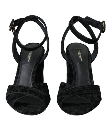 Dolce &amp; Gabbana Sorte Leopard Ruskinds Sandaler Sko