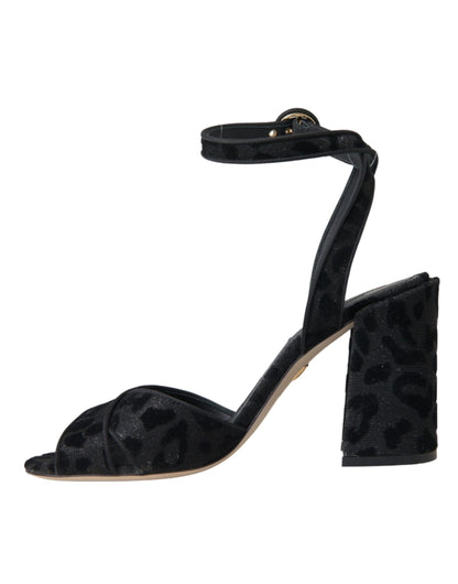 Dolce &amp; Gabbana Sorte Leopard Ruskinds Sandaler Sko