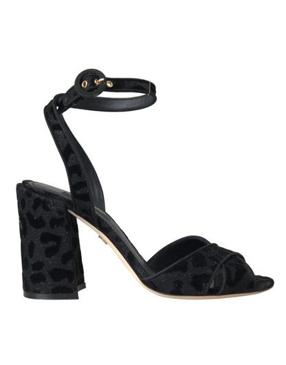 Dolce &amp; Gabbana Sorte Leopard Ruskinds Sandaler Sko