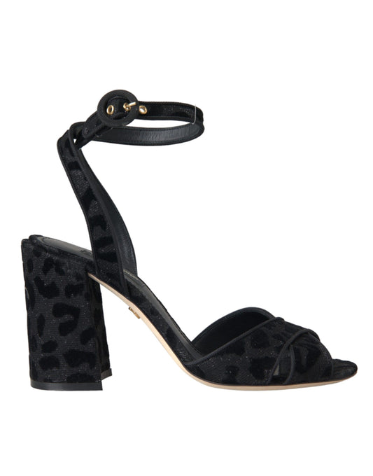 Dolce &amp; Gabbana Sorte Leopard Ruskinds Sandaler Sko