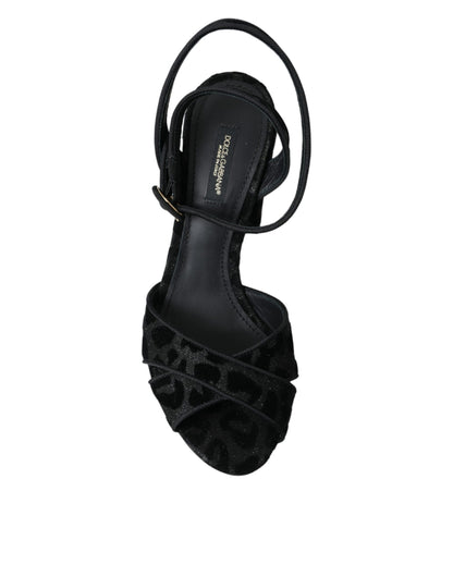 Dolce &amp; Gabbana Sorte Leopard Ruskinds Sandaler Sko