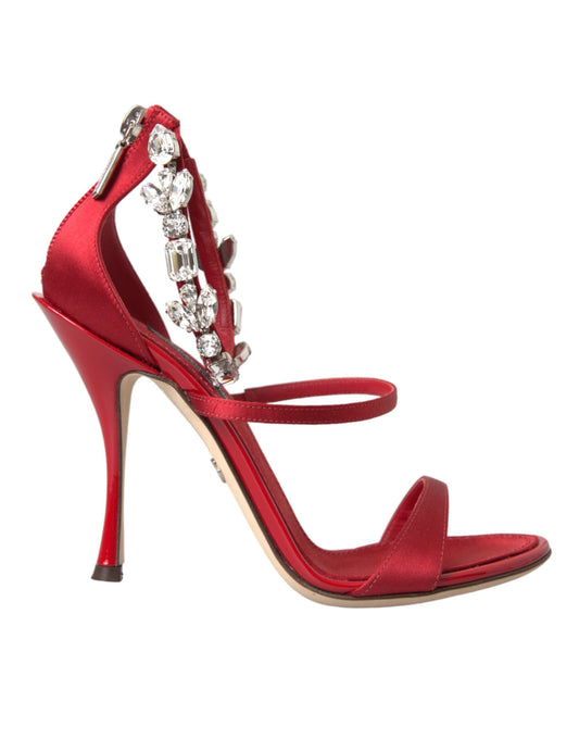 Dolce &amp; Gabbana Røde Keira Satin Krystaller Sandaler Høje Hæle Sko