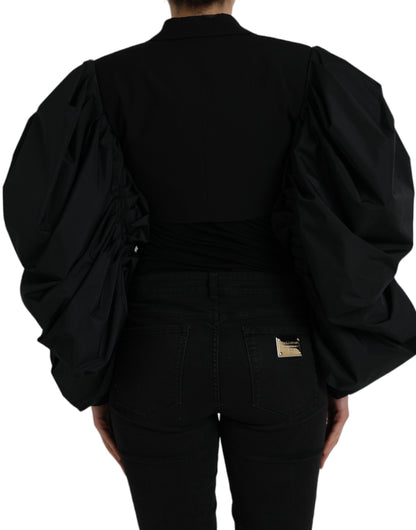 Dolce &amp; Gabbana Sort Polyester Cropped Jakke med Pufærmer