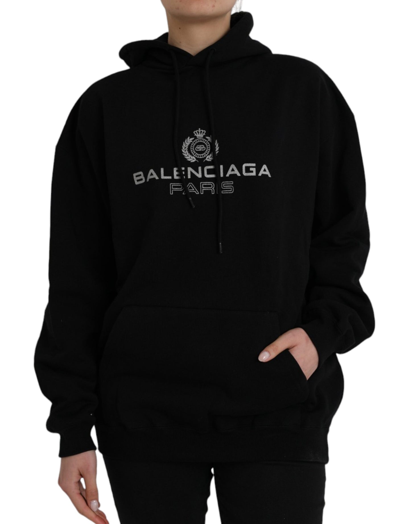 Balenciaga sort bomuldslogo Sweatshirt sweater med hætte