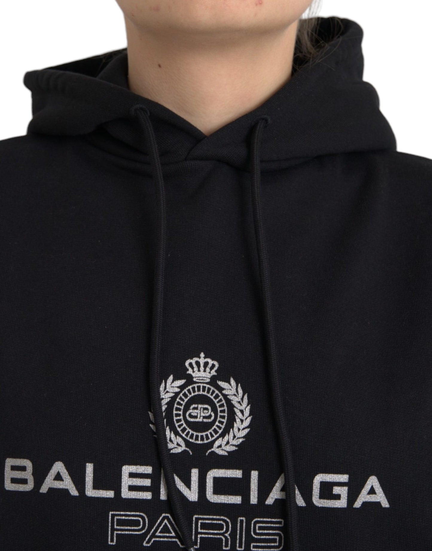 Balenciaga sort bomuldslogo Sweatshirt sweater med hætte