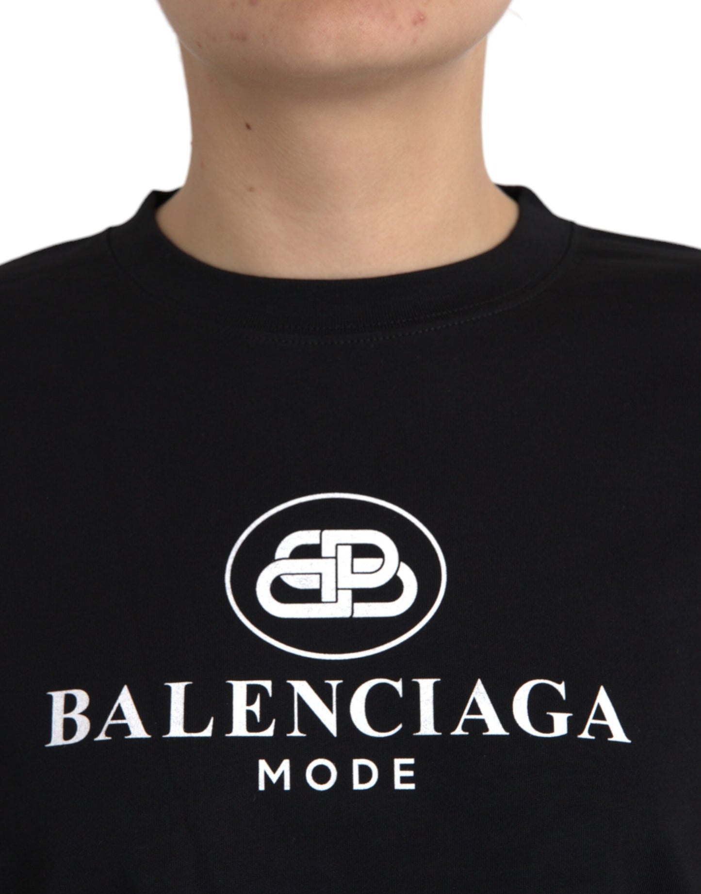 Balenciaga sort bomuldslogo med rund hals med korte ærmer T-shirt