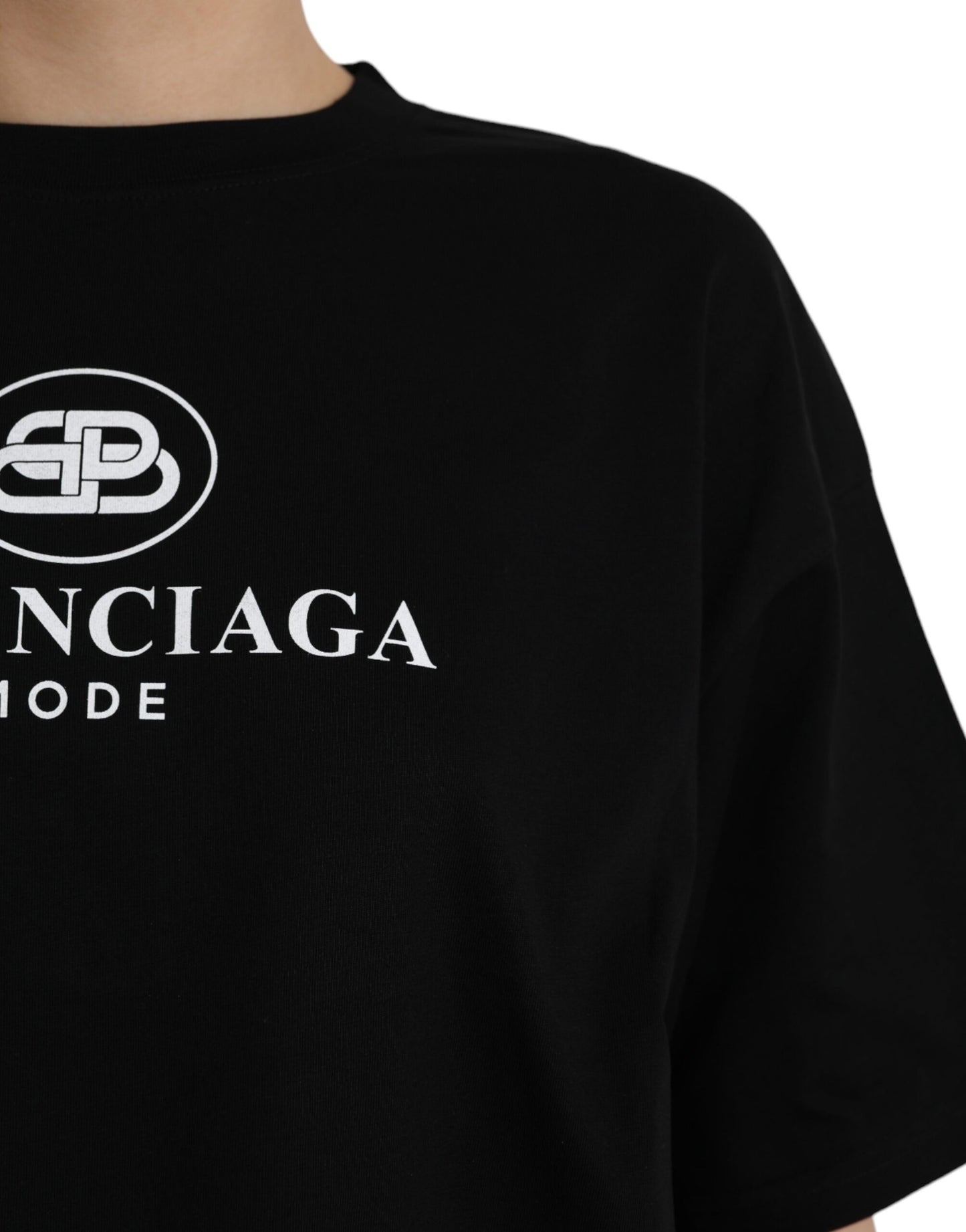 Balenciaga sort bomuldslogo med rund hals med korte ærmer T-shirt