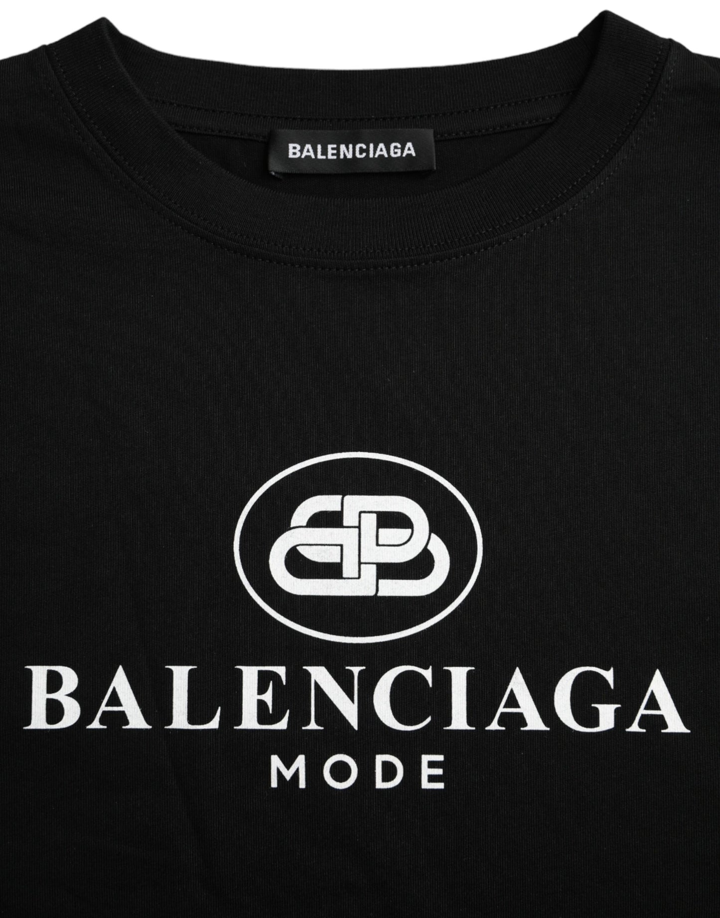 Balenciaga sort bomuldslogo med rund hals med korte ærmer T-shirt