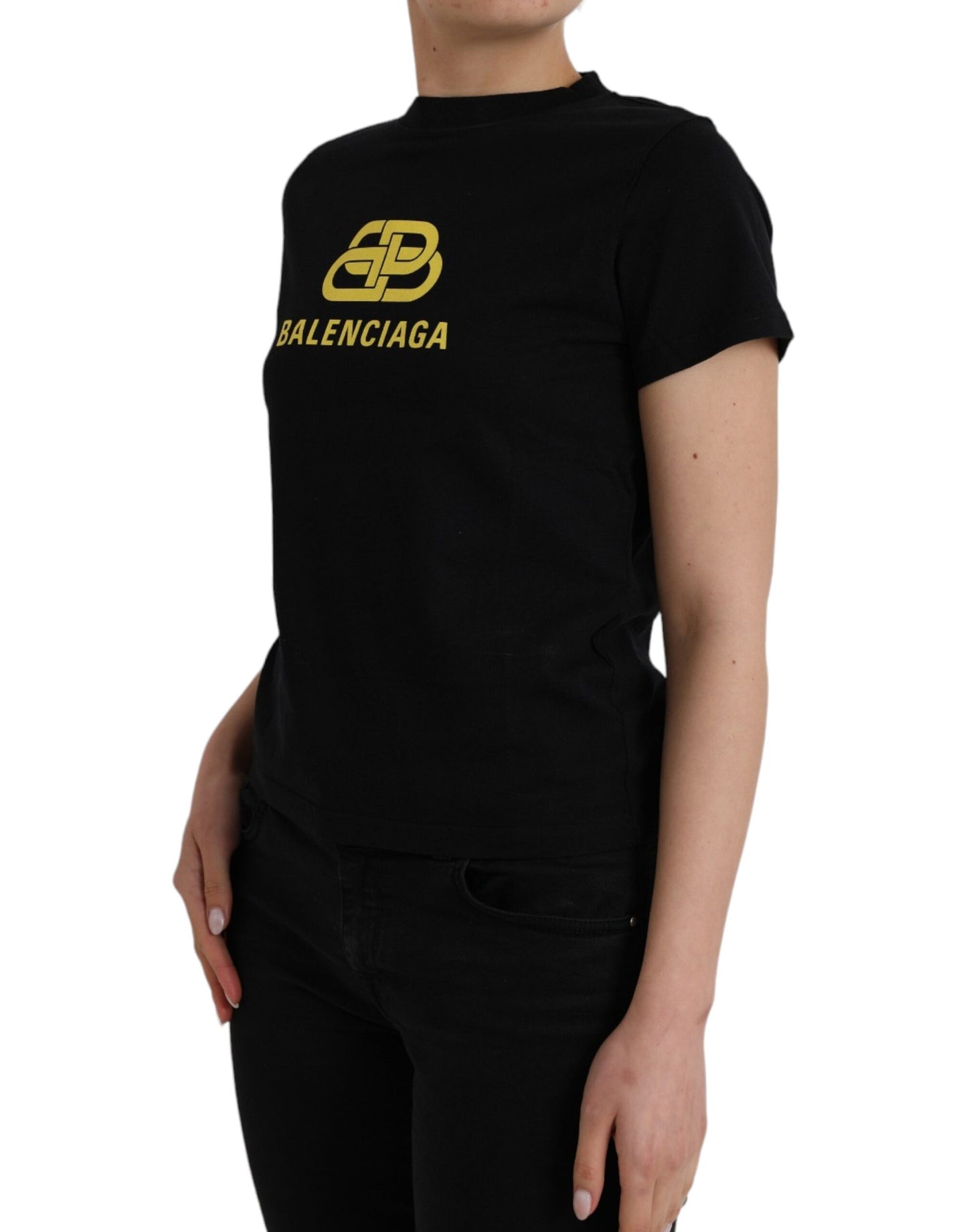 Balenciaga sort bomuldslogoprint med rund hals med korte ærmer T-shirt