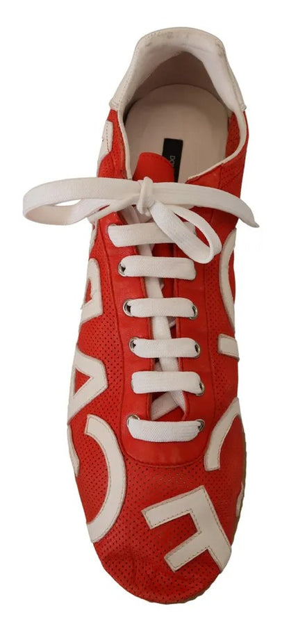 Dolce &amp; Gabbana Røde Hvide Læder Herre Logo Casual Sneakers Sko