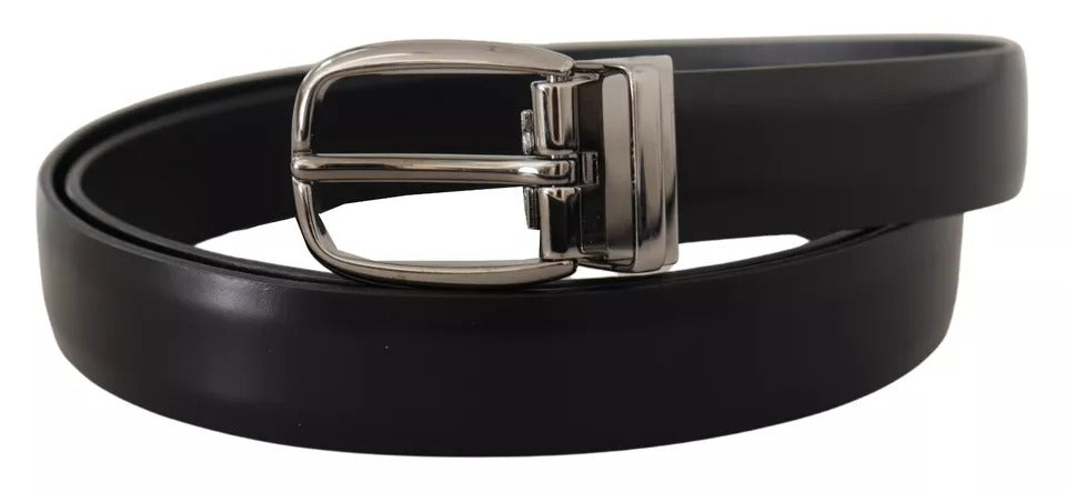 Dolce &amp; Gabbana Black Classic Læder Chrome Metal Spændebælte