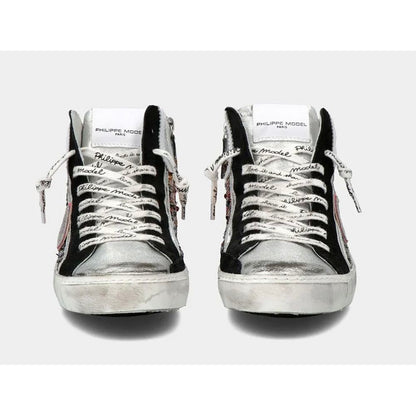 Philippe Model elegante grå lædersneakers med pailletter