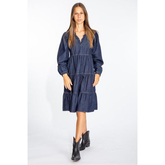 Love Moschino Elegant Mørkeblå Denimkjole Med Flare