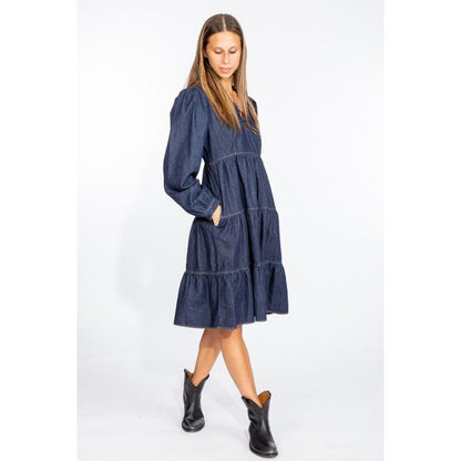 Love Moschino Elegant Mørkeblå Denimkjole Med Flare