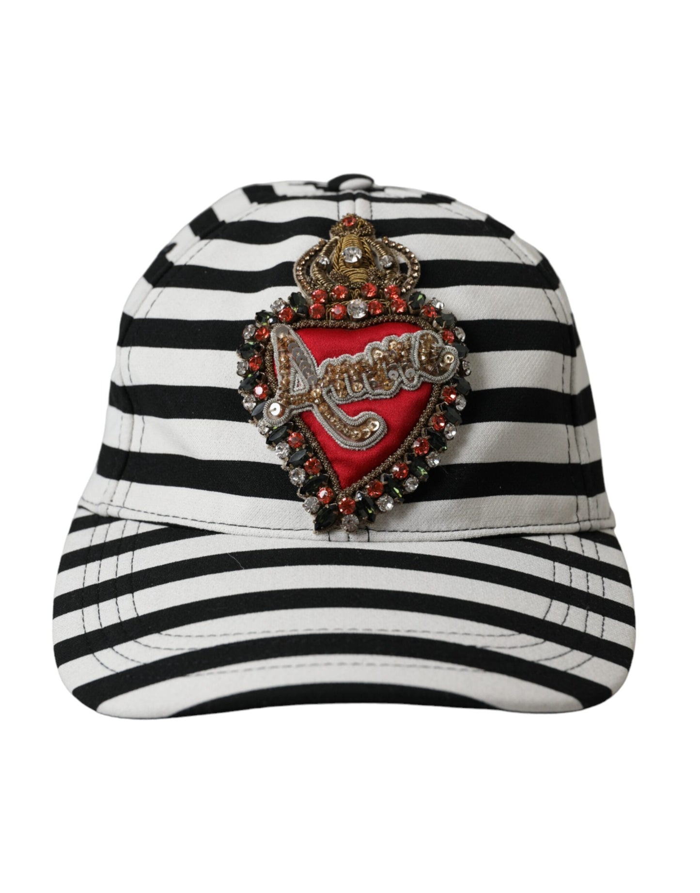 Dolce &amp; Gabbana Black White Stripe Amore Heart Applique baseballhat