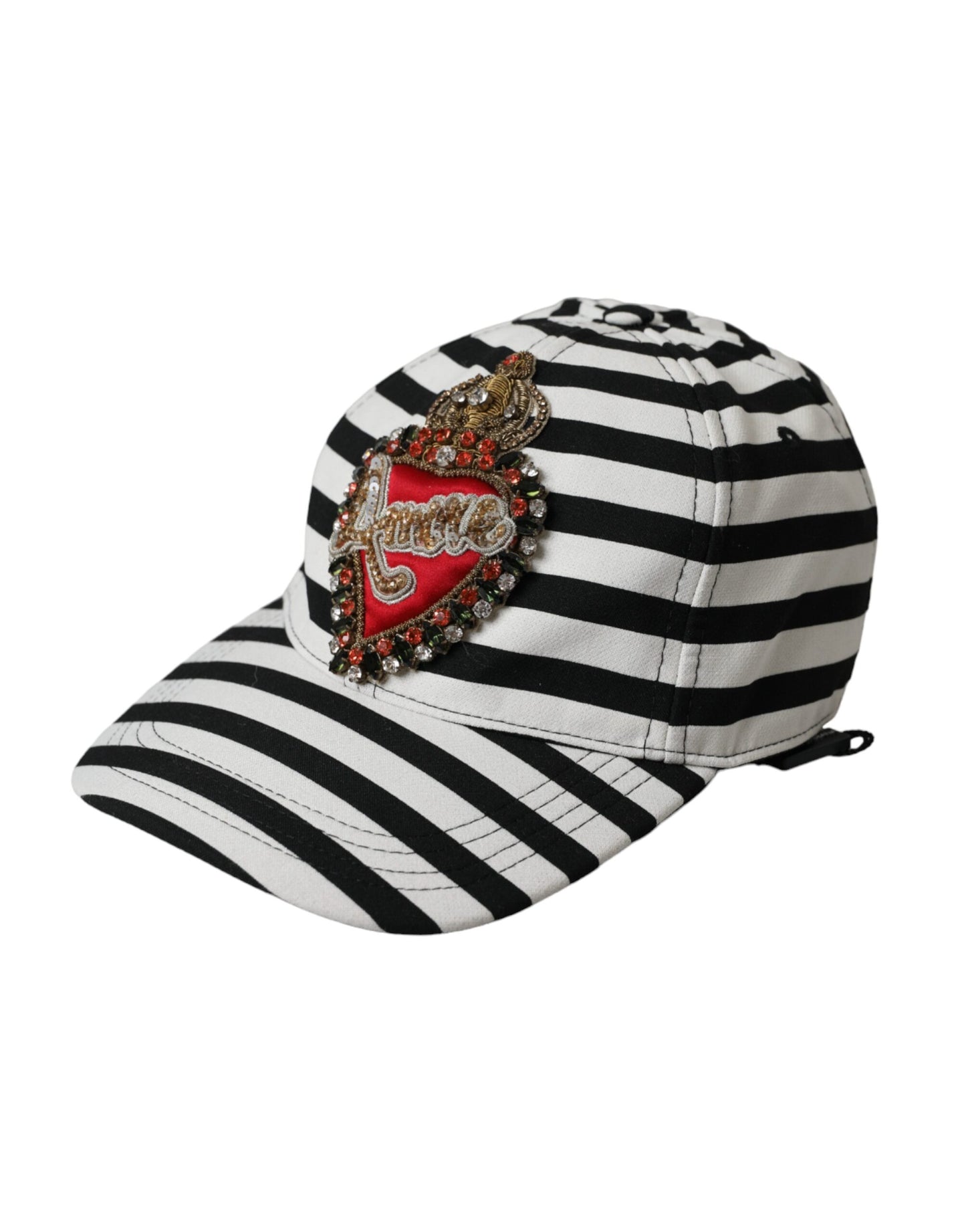 Dolce &amp; Gabbana Black White Stripe Amore Heart Applique baseballhat