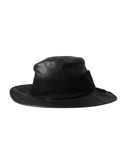 Dolce &amp; Gabbana sort læder DG Coin Crystal Wide Rim Hat