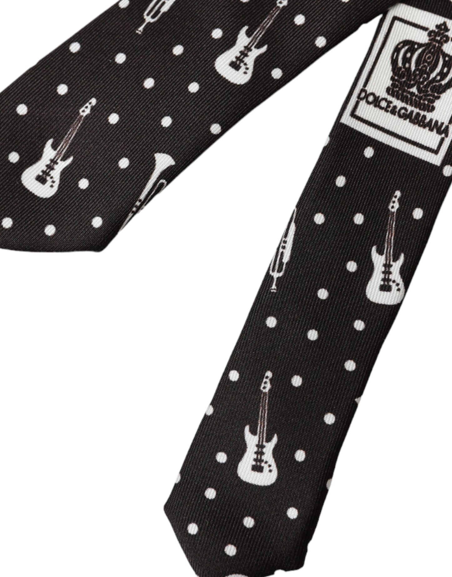 Dolce &amp; Gabbana Justerbar Silke Slips med sort Guitar Print