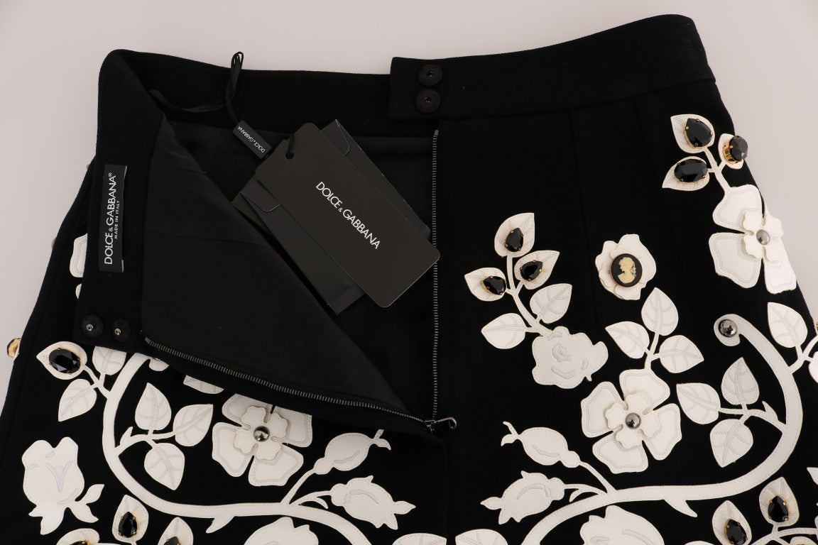 Dolce &amp; Gabbana Sort/Hvid Blomster Barok Krystal Pencil Skirt