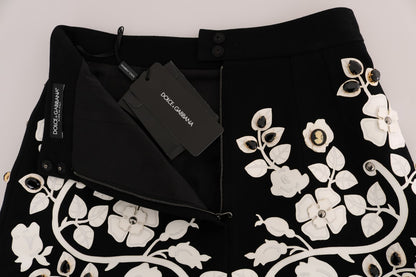 Dolce &amp; Gabbana Sort/Hvid Blomster Barok Krystal Pencil Skirt