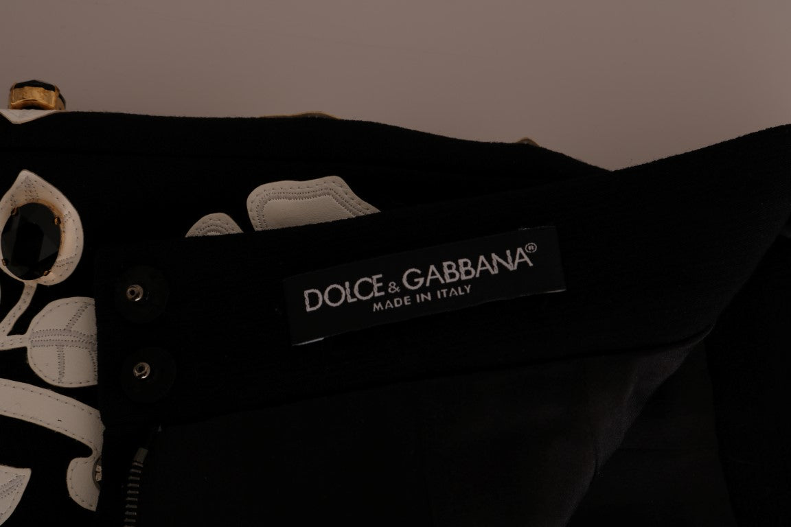 Dolce &amp; Gabbana Sort/Hvid Blomster Barok Krystal Pencil Skirt