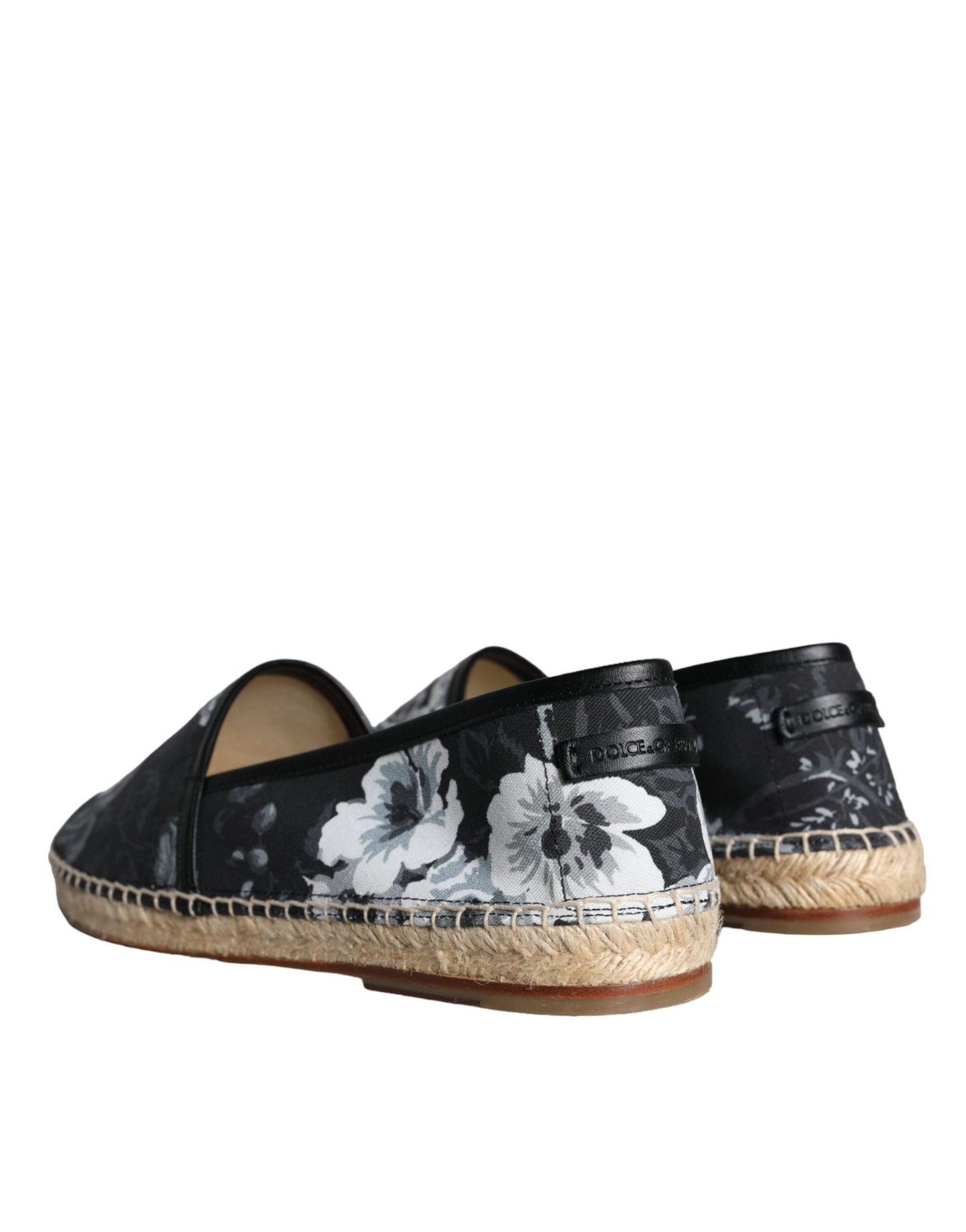 Dolce &amp; Gabbana Black Floral Bomuld Læder Espadrilles Sko