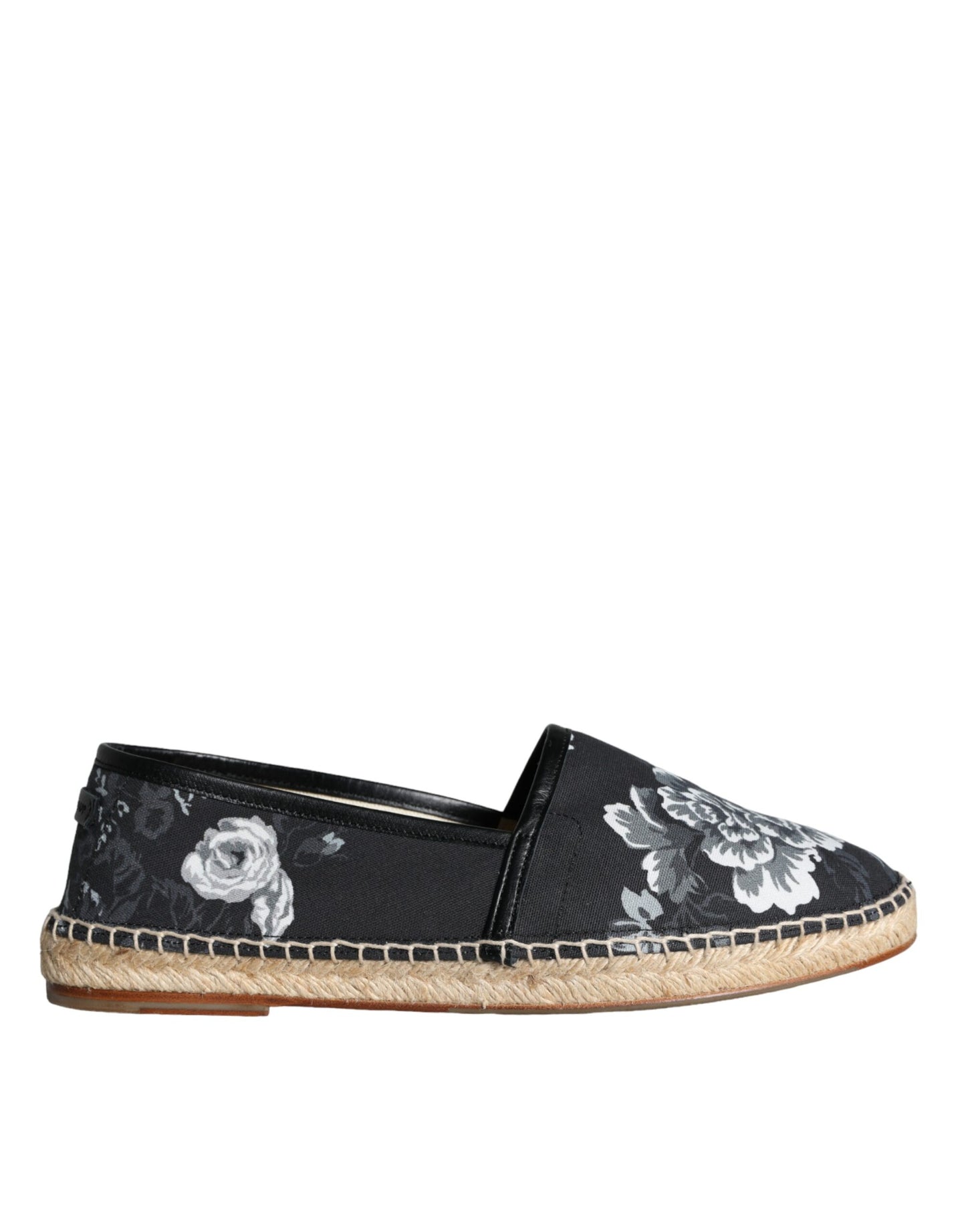 Dolce &amp; Gabbana Black Floral Bomuld Læder Espadrilles Sko