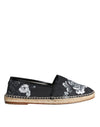 Dolce & Gabbana Black Floral Bomuld Læder Espadrilles Sko