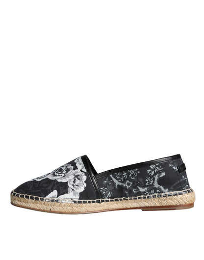 Dolce &amp; Gabbana Black Floral Bomuld Læder Espadrilles Sko