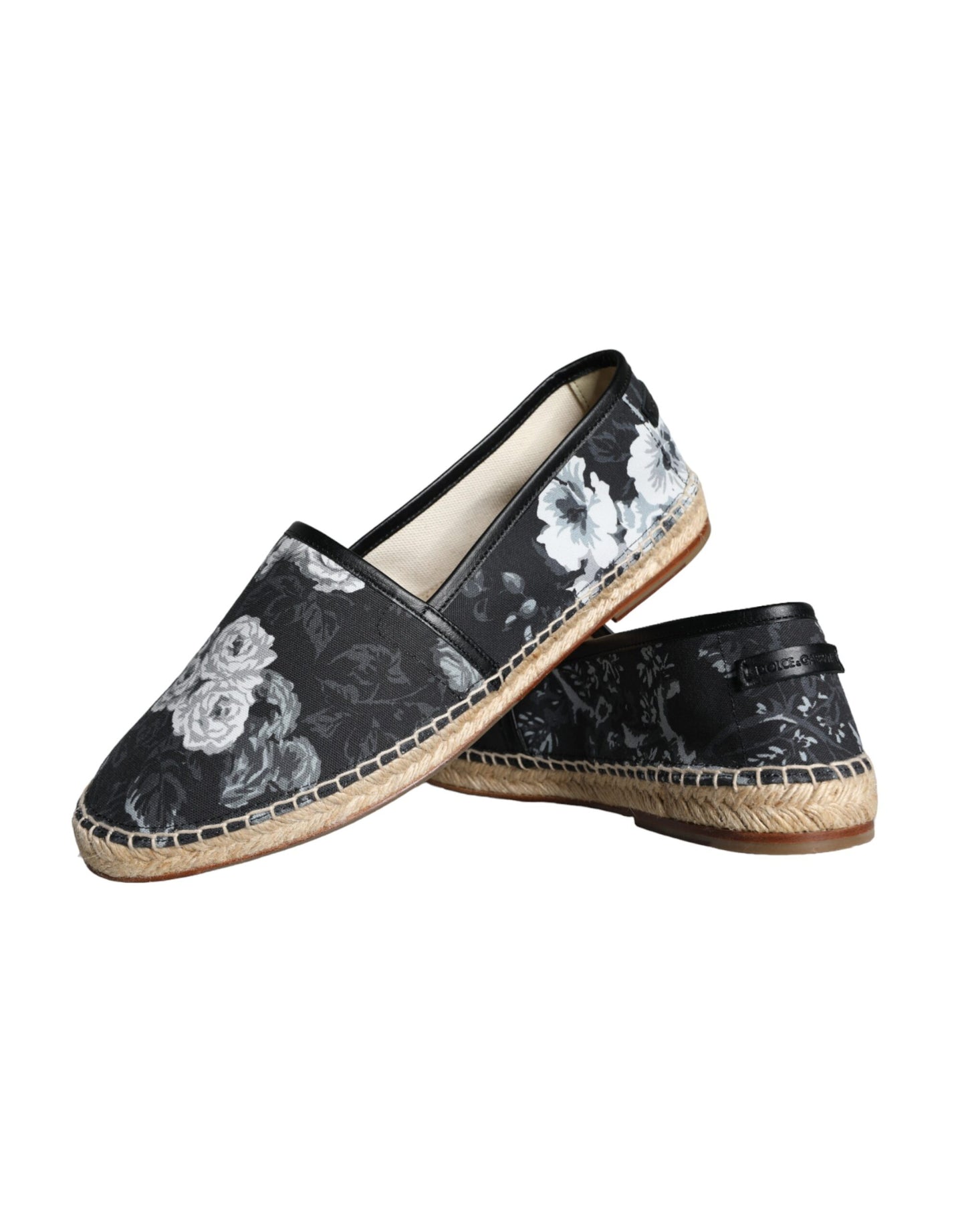 Dolce &amp; Gabbana Black Floral Bomuld Læder Espadrilles Sko