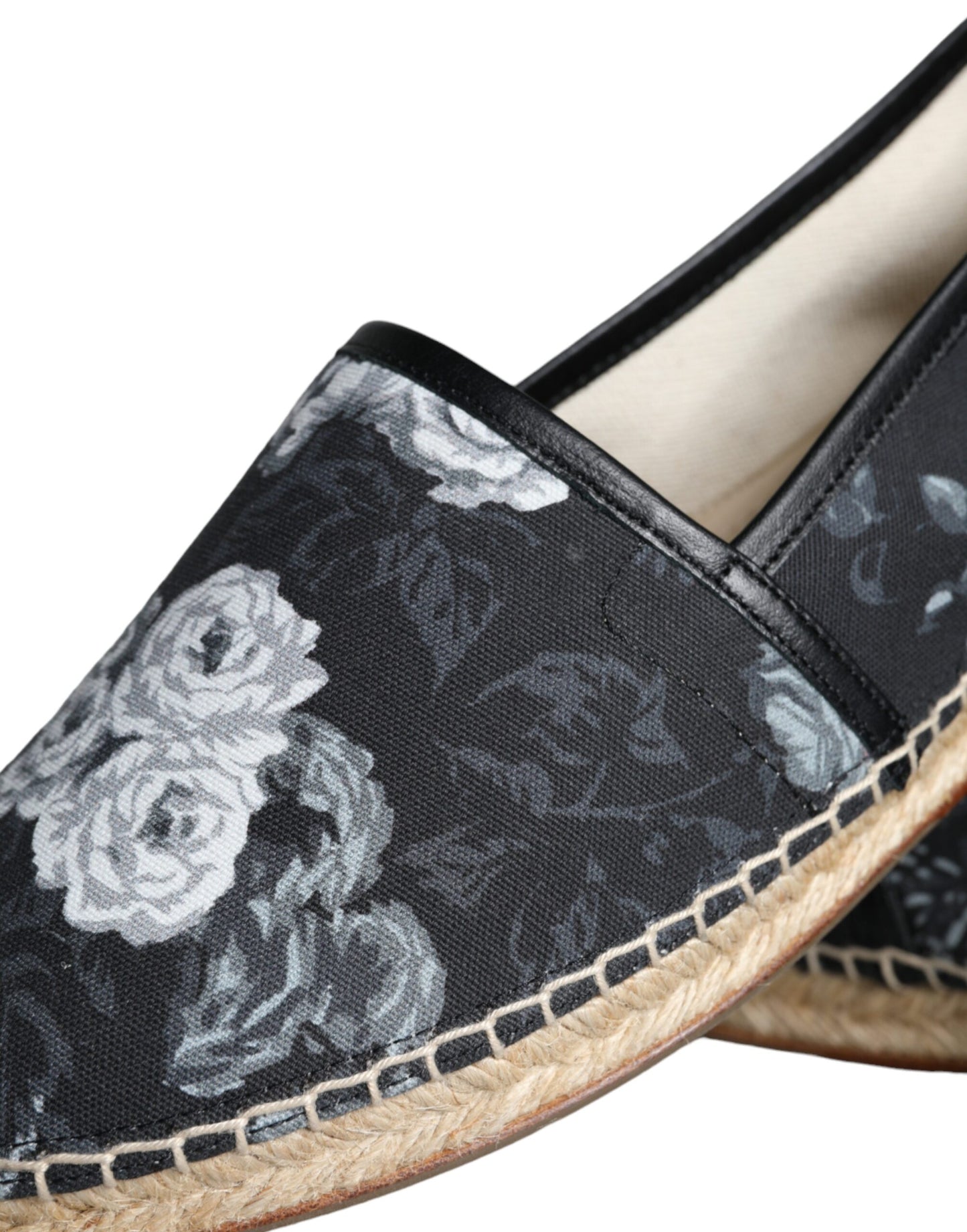 Dolce &amp; Gabbana Black Floral Bomuld Læder Espadrilles Sko