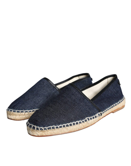 Dolce &amp; Gabbana Blue Denim Bomuld Læder Espadrilles Sko