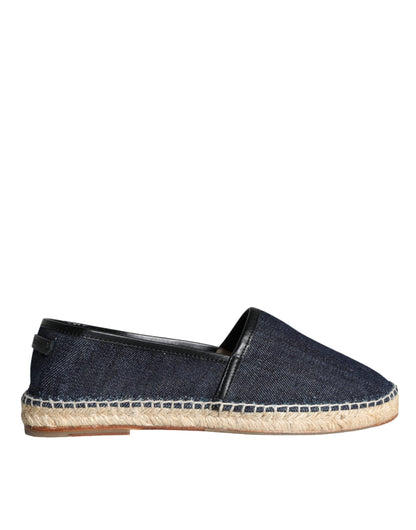 Dolce &amp; Gabbana Blue Denim Bomuld Læder Espadrilles Sko