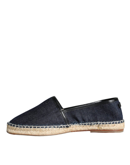 Dolce &amp; Gabbana Blue Denim Bomuld Læder Espadrilles Sko