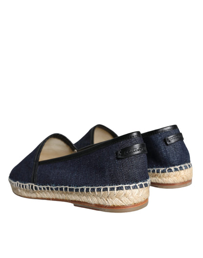 Dolce &amp; Gabbana Blue Denim Bomuld Læder Espadrilles Sko