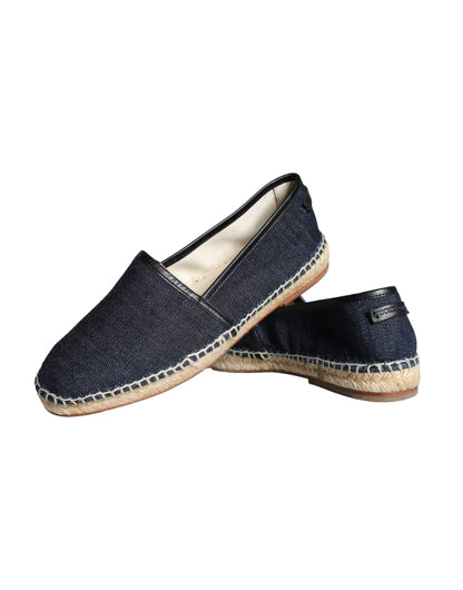 Dolce &amp; Gabbana Blue Denim Bomuld Læder Espadrilles Sko