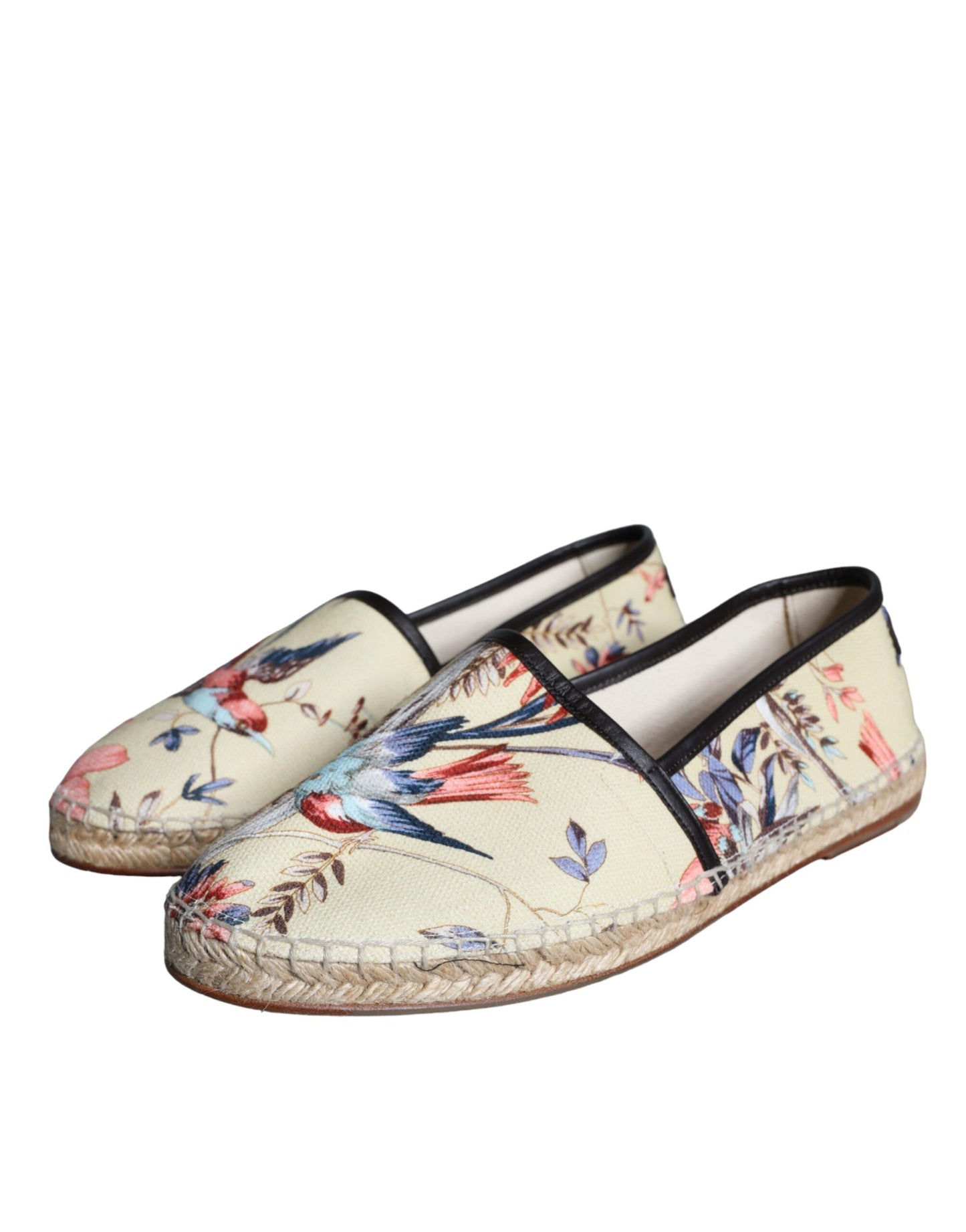 Dolce &amp; Gabbana Beige Floral Canvas Espadrilles Slip On Shoes