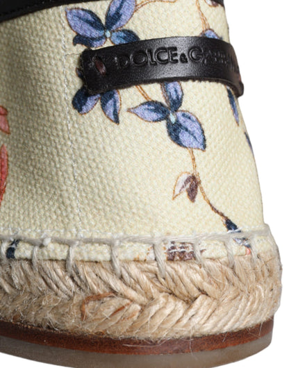 Dolce &amp; Gabbana Beige Floral Canvas Espadrilles Slip On Shoes